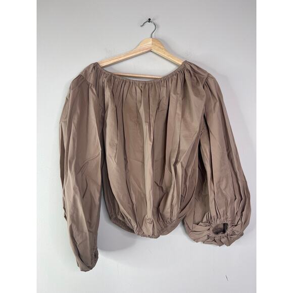 NWT Caroline Constas Andros Voluminous Off-Shoulder Elastic Hem Blouse Taupe - Picture 2 of 8